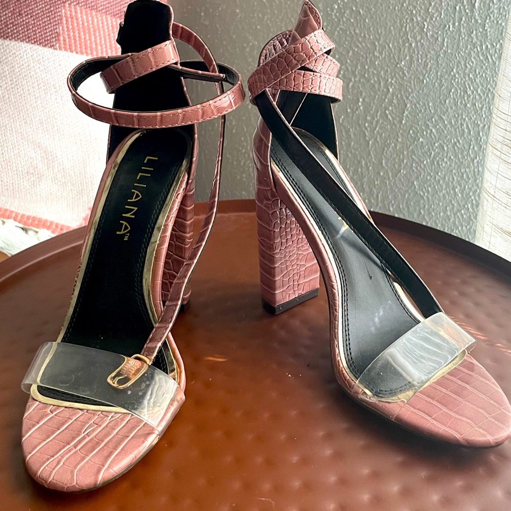 Mauve Crocodile Heels- Wrap around ankle